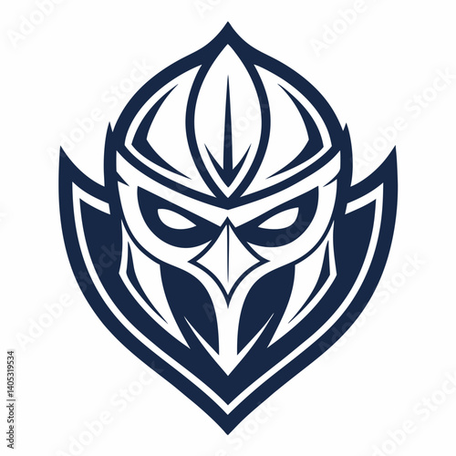 Design a symmetrical mask vector graphic with a bold, black stroke.  Ensure high detail and clean lines.