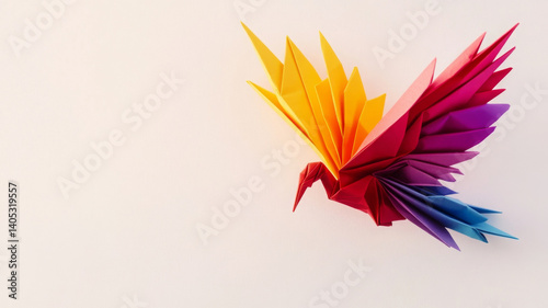 Colorful origami crane evokes joyful spirit and feels inspiring