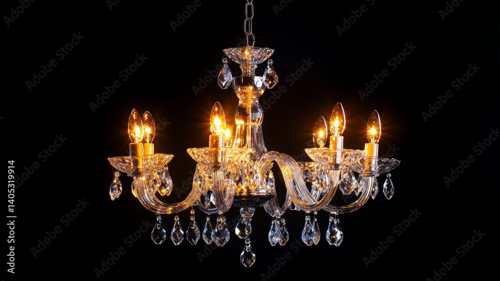 Fototapeta premium Elegant crystal chandelier glows, casting warm and inviting ambiance