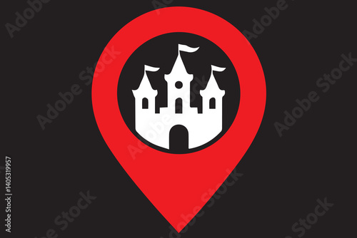 This red map pin vector illustration serves as a warning sign icon for a location marker on the web