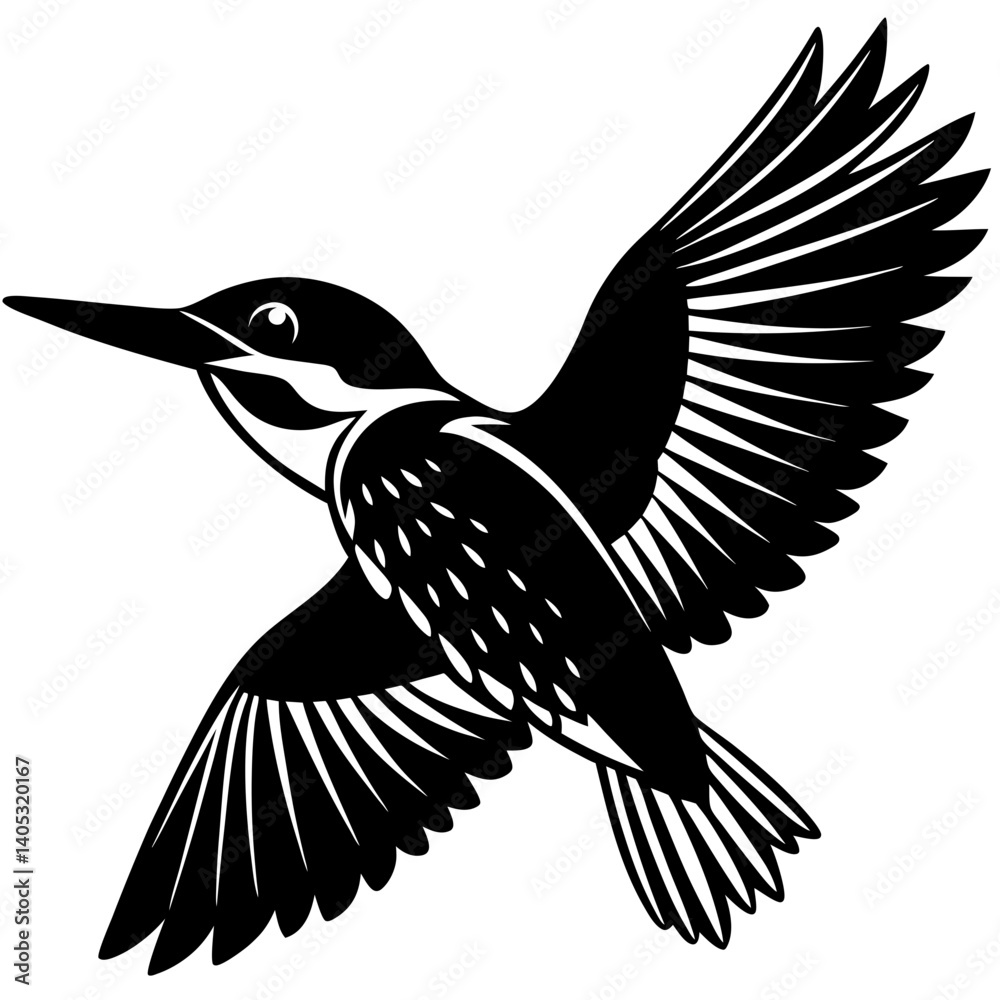 Fototapeta premium Kingfisher bird silhouette art vector illustration 