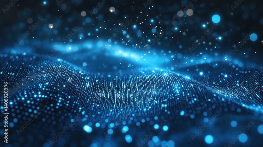 Digital background of dark blue and white light particles with binary code on the sides Digital background of dark blue and white light particles with binary code on the sides