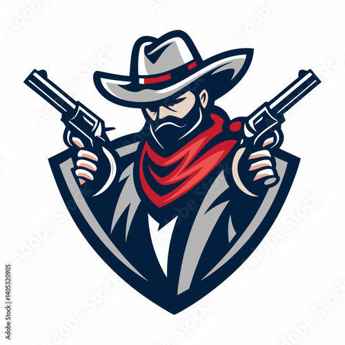 Create a vector illustration of a wild cowboy shooter with a bold, strong stroke.  Depict him in action.