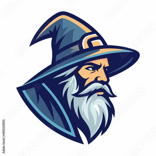 Create a vector illustration of a bold-stroked esports wizard caster.  Design should be impactful.