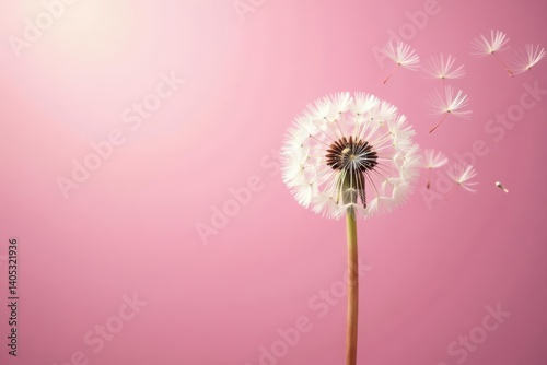 Wallpaper Mural Soft pink backdrop, ethereal dandelion seed heads drift , pink, clean, tranquil Torontodigital.ca