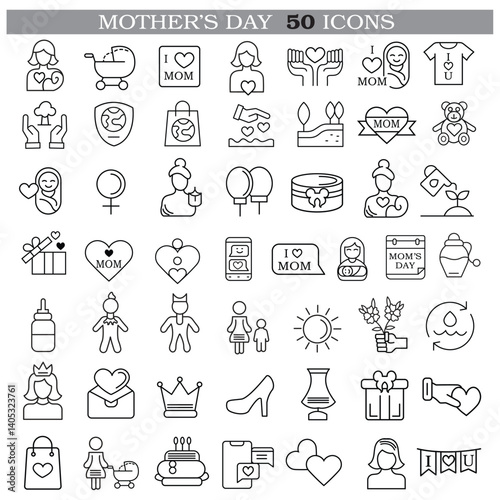Wallpaper Mural Art & Illustration A collection of minimalistic line icons themed around Mother's Day, Mother's Day Line Icons Set  Torontodigital.ca