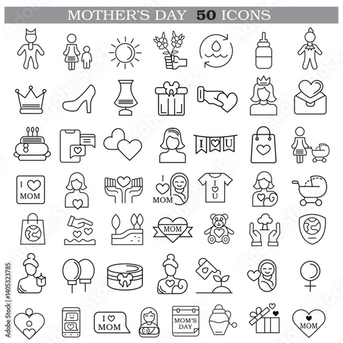 Wallpaper Mural Art & Illustration A collection of minimalistic line icons themed around Mother's Day, Mother's Day Line Icons Set  Torontodigital.ca