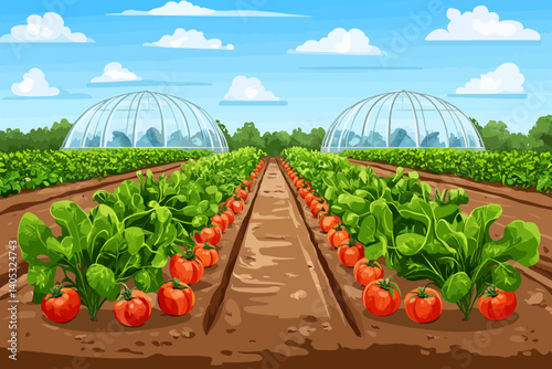Greenhouse landscape illustration 