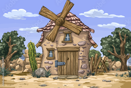 Windmill in desert