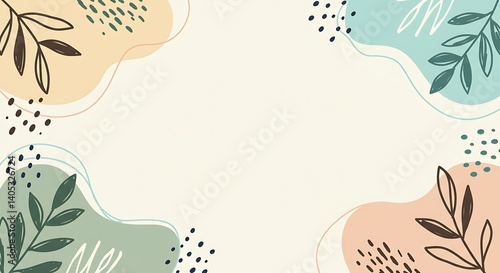 Abstract Floral Design with Soft Pastel Colors and Plant Leaves
