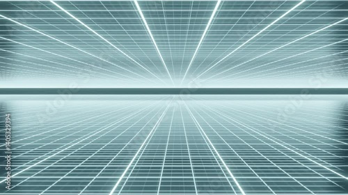 Retro fantastic background of the 80s. Perspective grid with night sky. Futuristic neon mesh. 3d rendering.