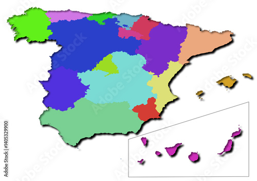 High-resolution illustration of the map of Spain, showcasing the complete geographical shape of the country
