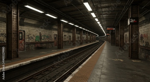 Dark And Gritty Urban Platform With Graffiti