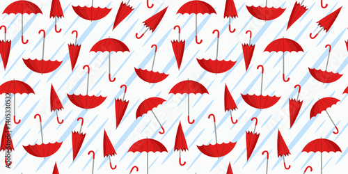Pattern open umbrella and closed umbrella. Bright umbrella. Rainy season. Rainy weather. Seamless vector background.
