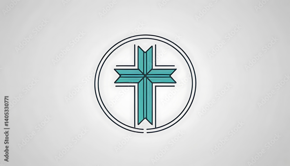 Fototapeta premium Depicting Cross Symbol Inside Circular Outline on Light Grey Backdrop
