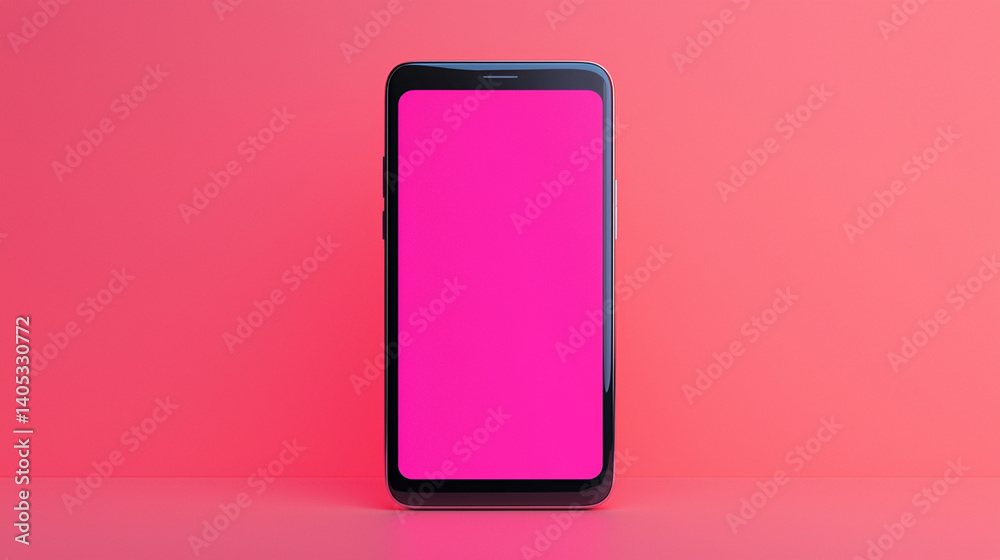 sleek smartphone with vibrant pink screen stands against matching pink background, showcasing modern design and technology sleek smartphone with vibrant pink screen stands against matching pink background, showcasing modern design and technology