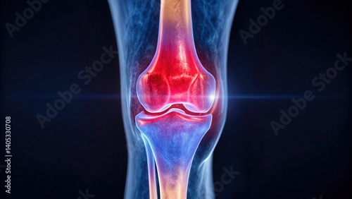 Knee Replacement X-Ray Joint Detailed illustration of a human knee joint with highlighted areas indicating potential issues.