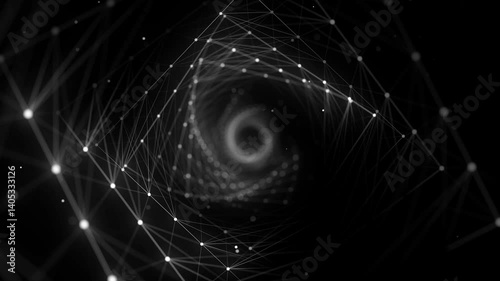 Abstract wireframe tunnel. Black wormhole. 3D portal grid. Futuristic fantasy square funnel. 3d rendering.