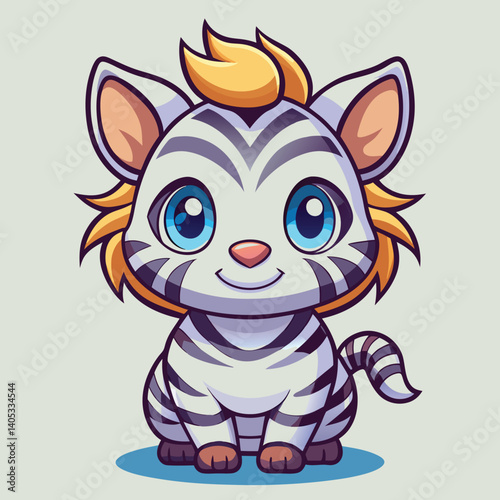 Cute zebra-like cartoon cat