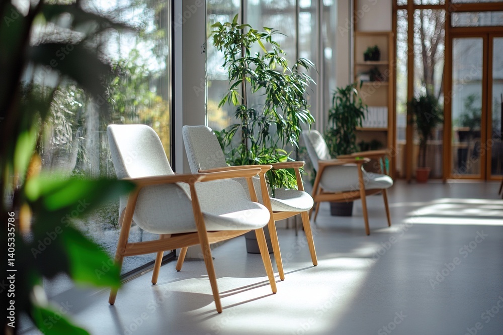 Fototapeta premium Minimalist modern home office space with a stylish laptop, designer notebook and a steaming coffee cup, wooden desk bathed in soft natural daylight, suitable for efficient remote work.