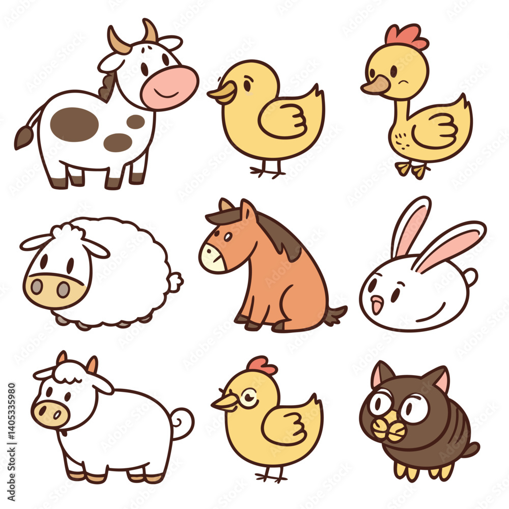Naklejka premium collection of cute farm and domestic animals icons