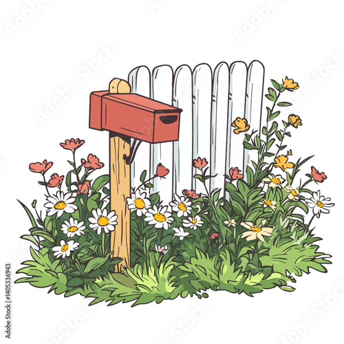 mailbox with flowers and grass