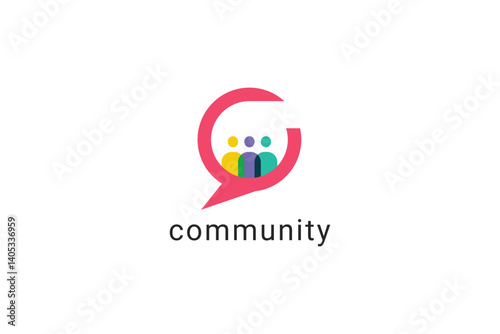 Colorful Community Chat Logo with Speech Bubble and People Icons