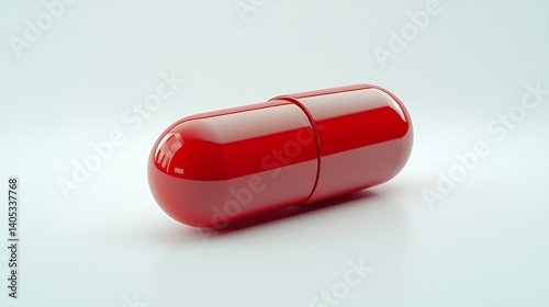Close-up of a red capsule pill on a white background