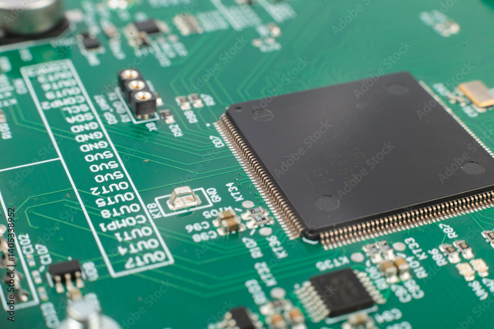 Electronic board close-up, modern electronic circuits
