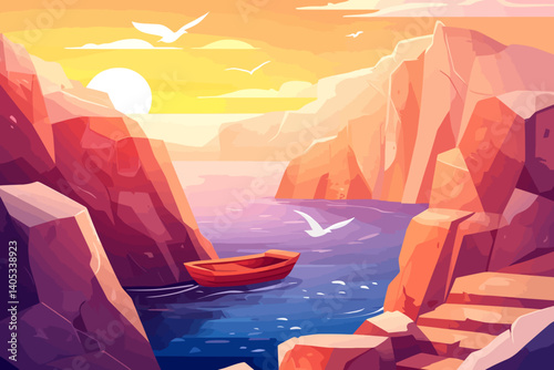 Old wooden boat landscape 