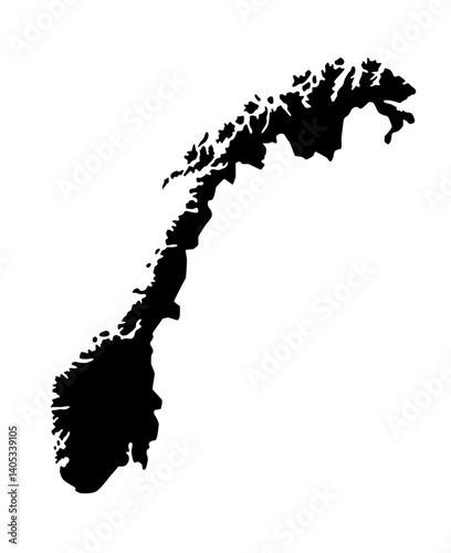 Vector map of Norway, Kingdom of Norway, a country in Northern Europe. Detailed black silhouette, isolated on white background.
