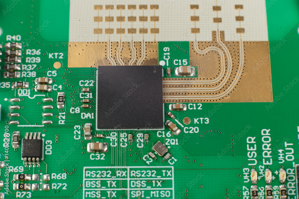 Electronic board close-up, modern electronic circuits