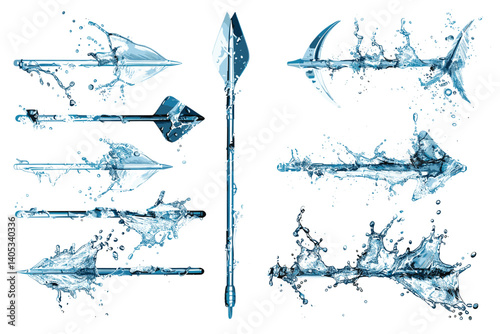 Set of water splashing isolated on white background