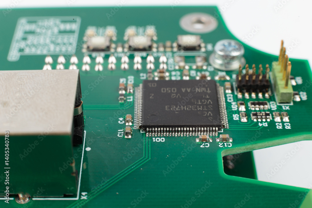 Electronic board close-up, modern electronic circuits