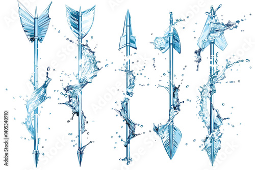 Set of water splashing isolated on white background