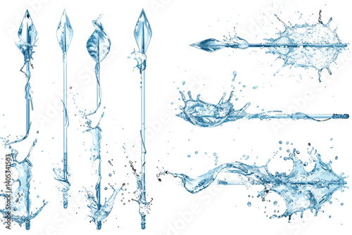 Set of water splashing isolated on white background