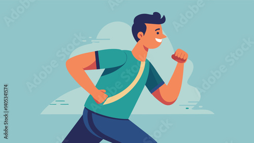 A man running his hand over his stomach feeling proud of his progress as he continues to work towards a healthier body.. Vector illustration
