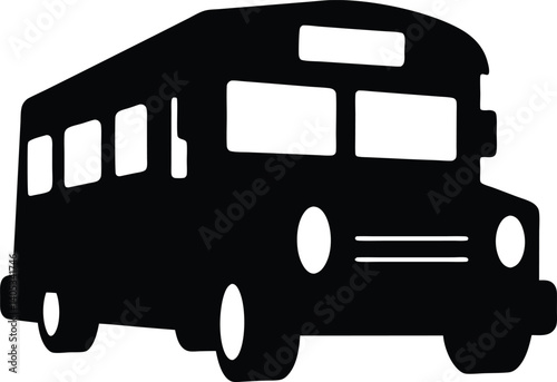 Black and white silhouette of a bus in a modern, bold vector style for public transportation and urban designs