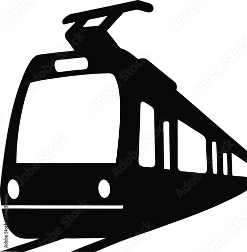 Black and white silhouette of a metro train in a modern, bold vector style for urban transportation and city designs.