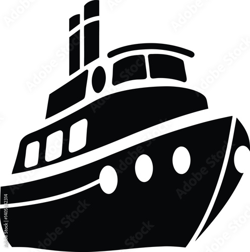 Black and white silhouette of a sailboat in a modern, bold vector style for nautical and travel designs