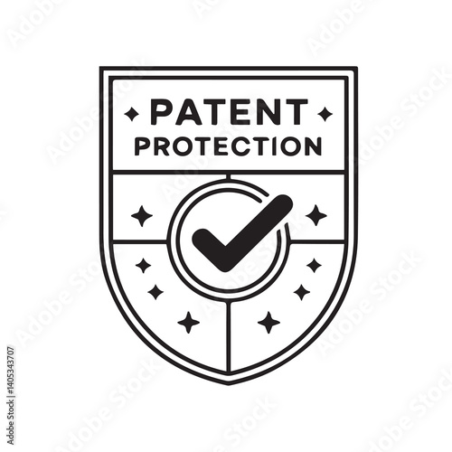 Patent Protection Shield with Check Mark Vector Illustration