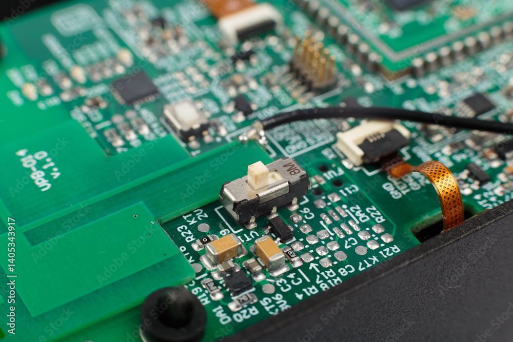 Electronic board close-up, modern electronic circuits