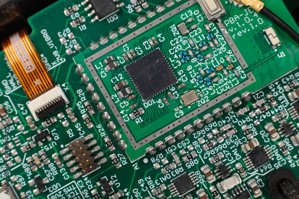 Electronic board close-up, modern electronic circuits
