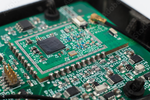 Electronic board close-up, modern electronic circuits