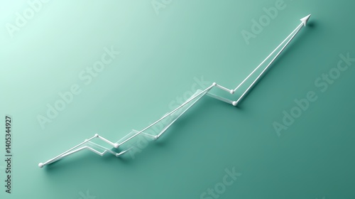 An elegant line graph on a mint green background, rising steadily, symbolizing a strong and promising market growth in a clean and minimalist style.