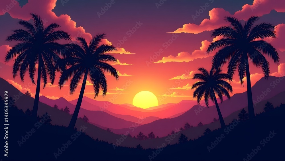 Naklejka premium palm trees at sunset