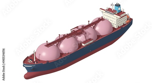Cargo Ship Illustration with Spherical Tanks on White