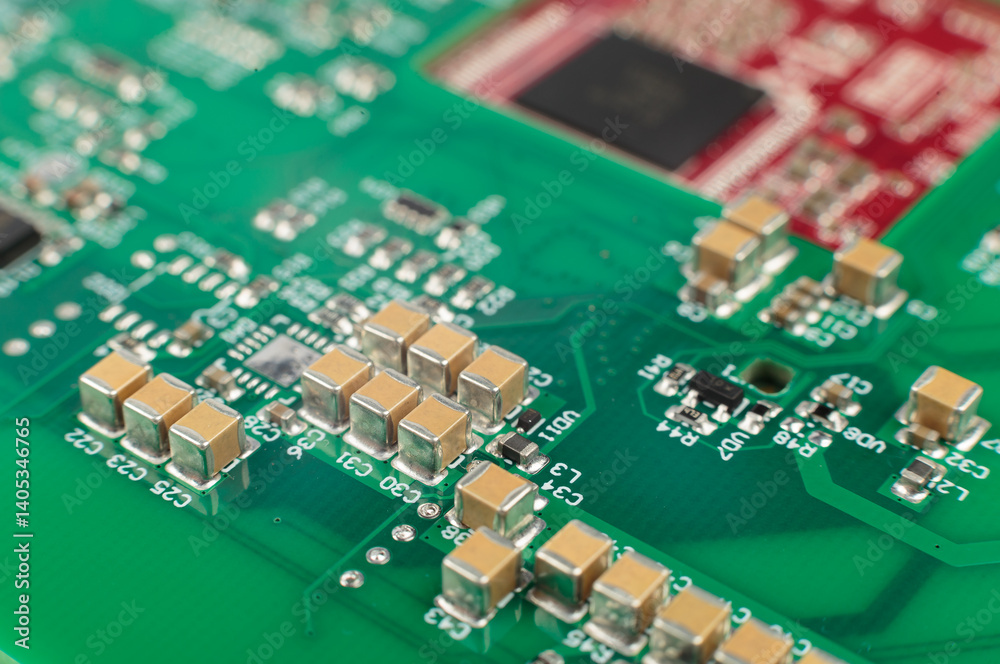 Electronic board close-up, modern electronic circuits