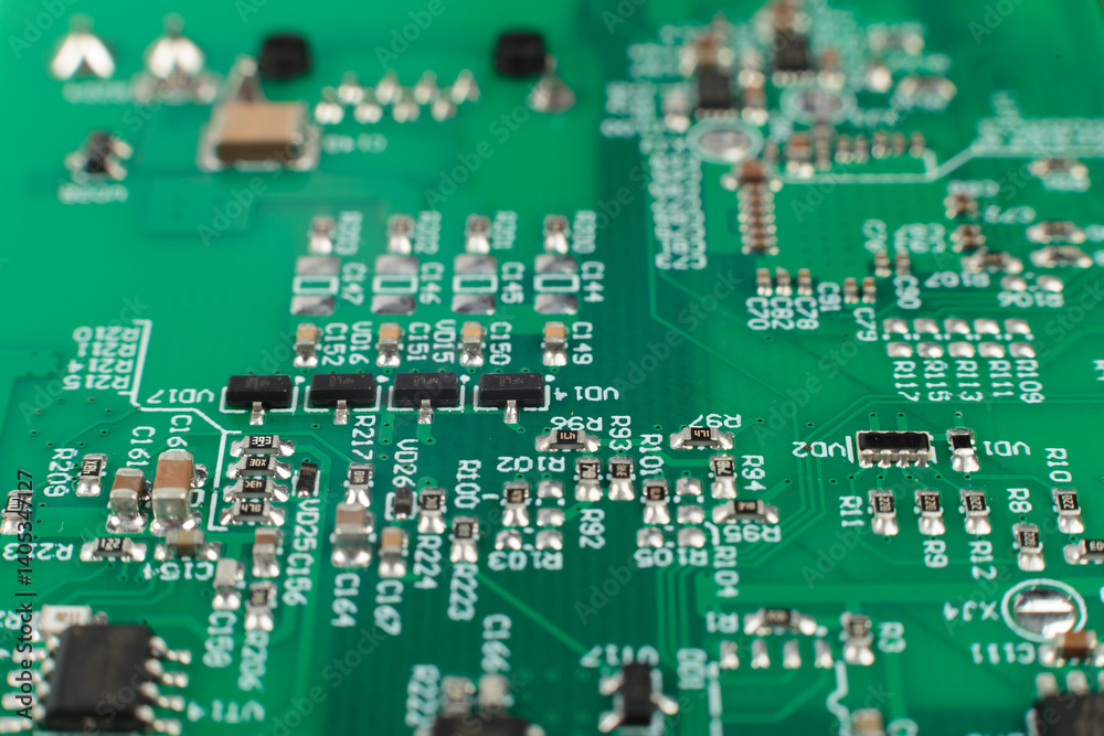 Electronic board close-up, modern electronic circuits