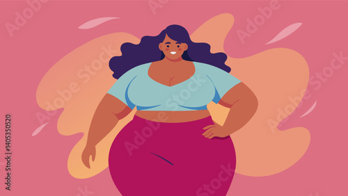 A plussize model confidently wearing a crop top and highwaisted pants breaking barriers and representing body positivity.. Vector illustration